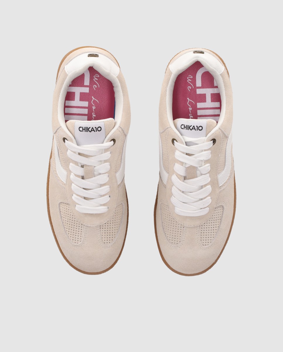 Sapatilhas Básicas Desportivas em Pele com Design Casual e Fecho com Atacadores Bege-4