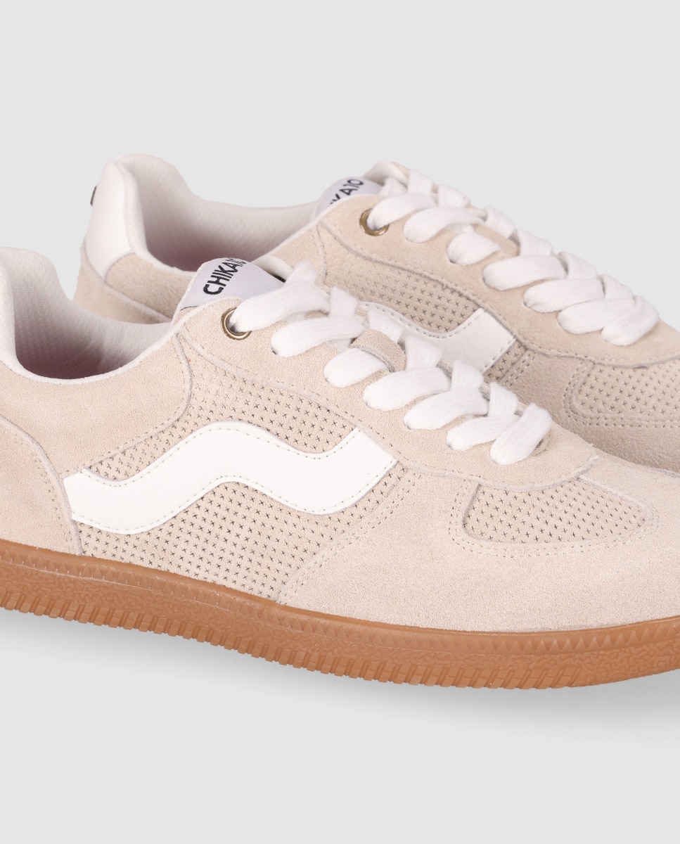 Sapatilhas Básicas Desportivas em Pele com Design Casual e Fecho com Atacadores Bege-5