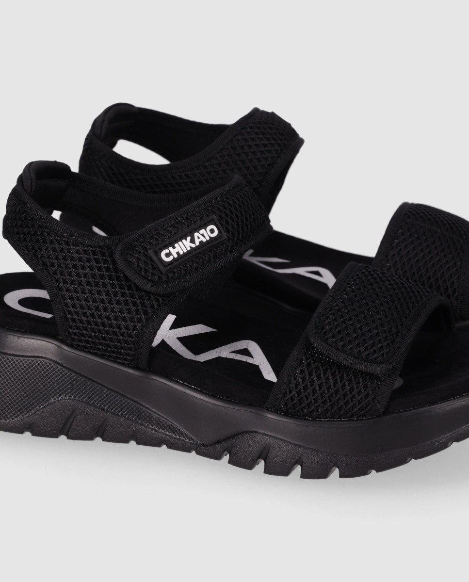 Sandálias de Cunha Chika10 em Preto com Velcro Preto-5