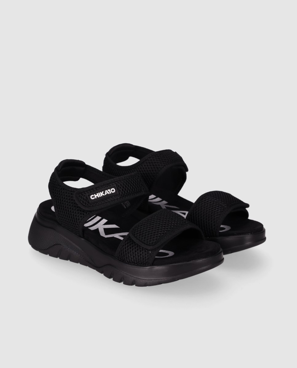 Sandálias de Cunha Chika10 em Preto com Velcro Preto-2