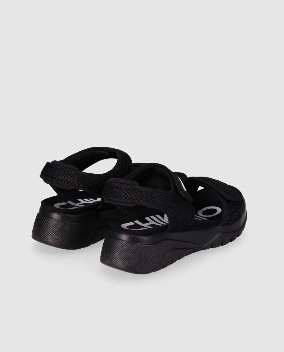 Sandálias de Cunha Chika10 em Preto com Velcro Preto-3