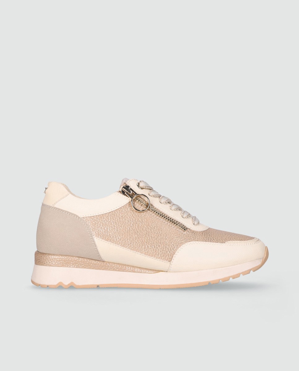 Imagem 0 de Sapatilhas de Cunha com Mistura de Texturas e Fecho Acordoado