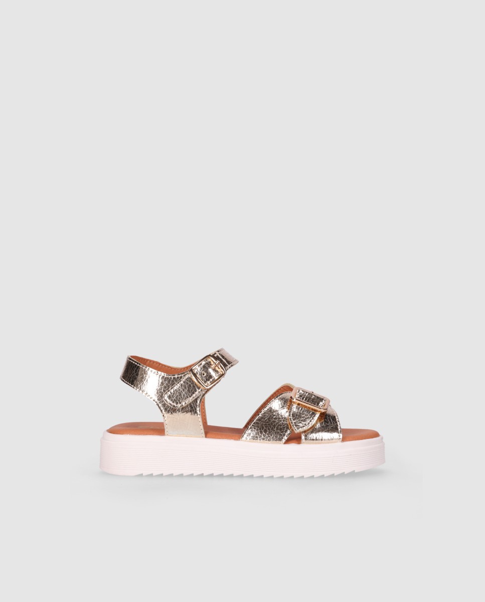 Imagem 0 de Sandálias Abertas Infantil em Pele com Design Perfurado Simétrico e Biqueira Redonda