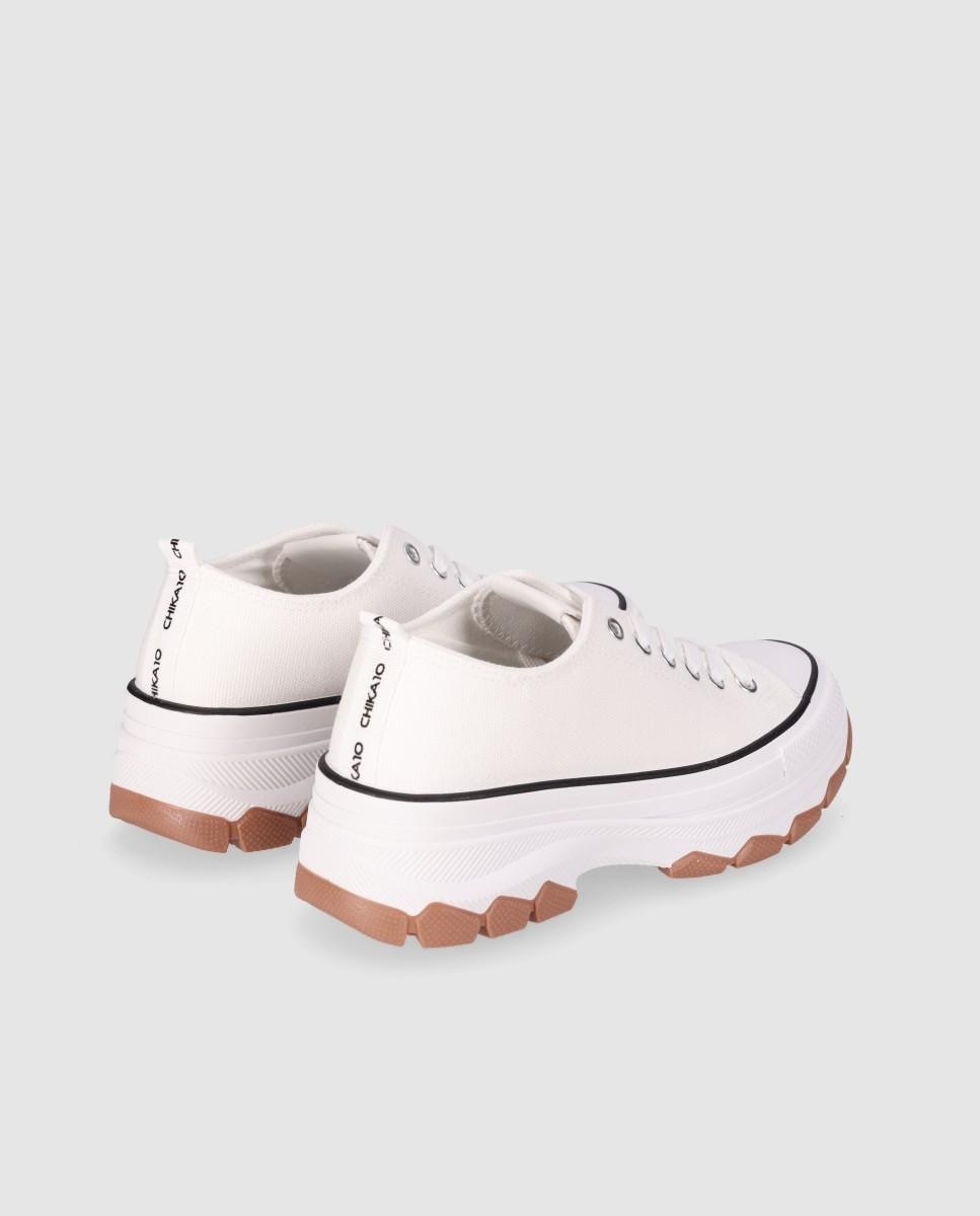 Sapatilhas Básicas de Lona com Sola Serrilhada e Fecho com Atacadores Branco-3