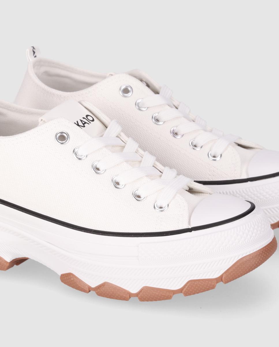 Sapatilhas Básicas de Lona com Sola Serrilhada e Fecho com Atacadores Branco-5