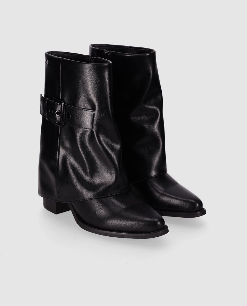 Botas Básicas de Silhueta Reta com Biqueira Afiada e Tacão Grosso Preto-2