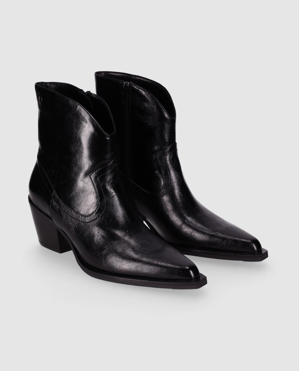Botas Cowboy com Cano Assimétrico e Fecho Zip Preto-2
