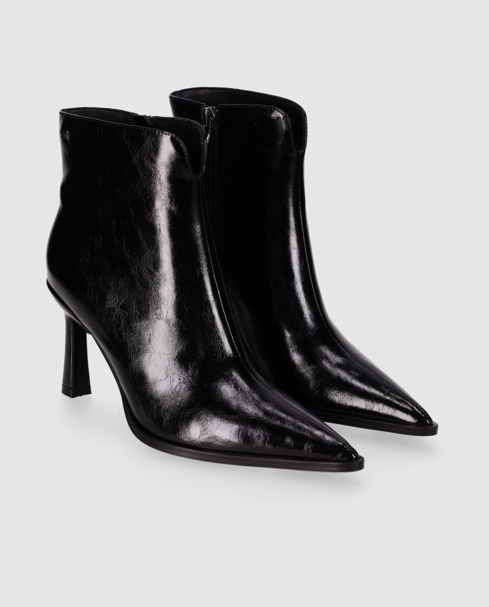 Botins Básicos com Design Elegante, Biqueira Afiada e Tacão Alto Fino Preto-2