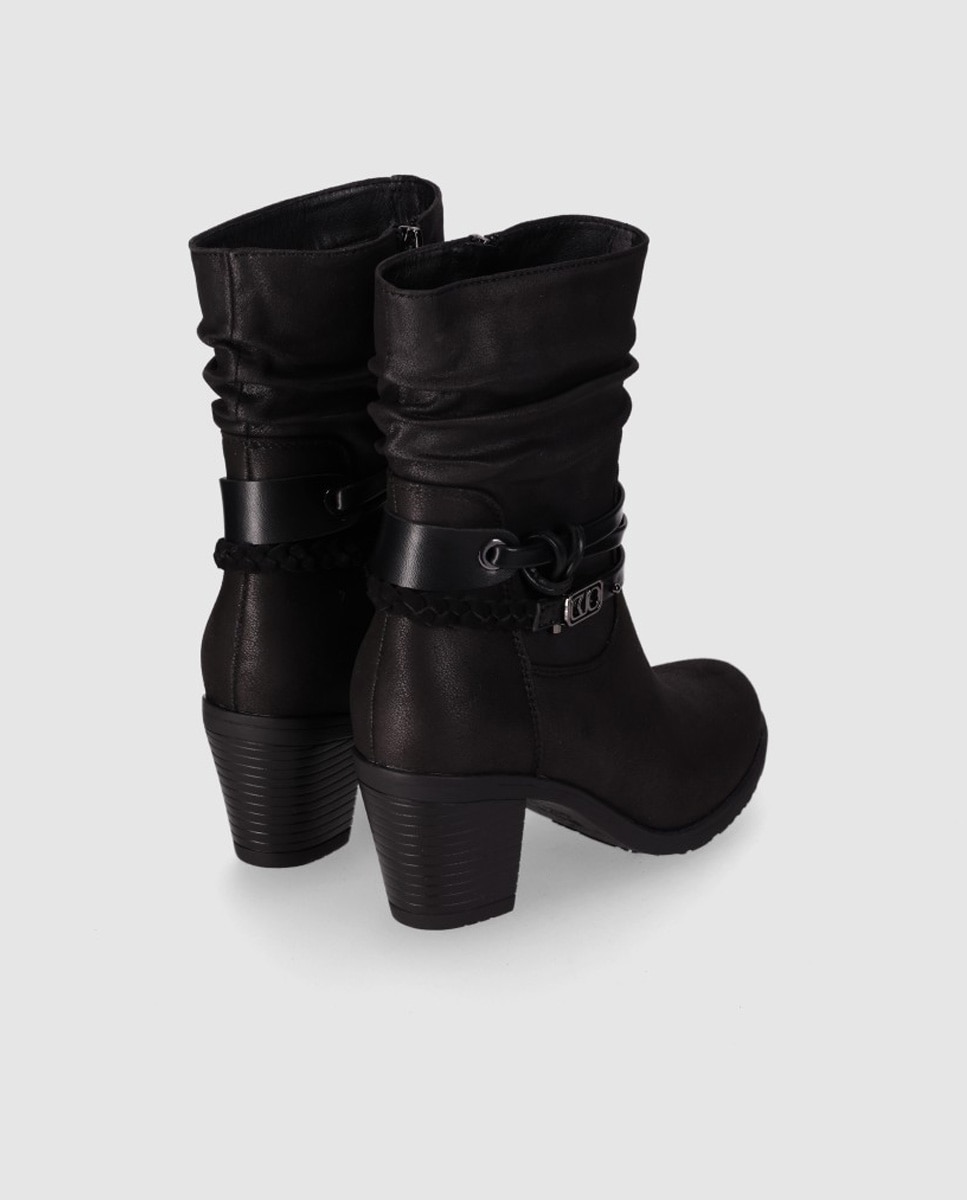Botins Cowboy com Cano Médio Franzido e Detalhes Decorativos no Tornozelo Preto-3