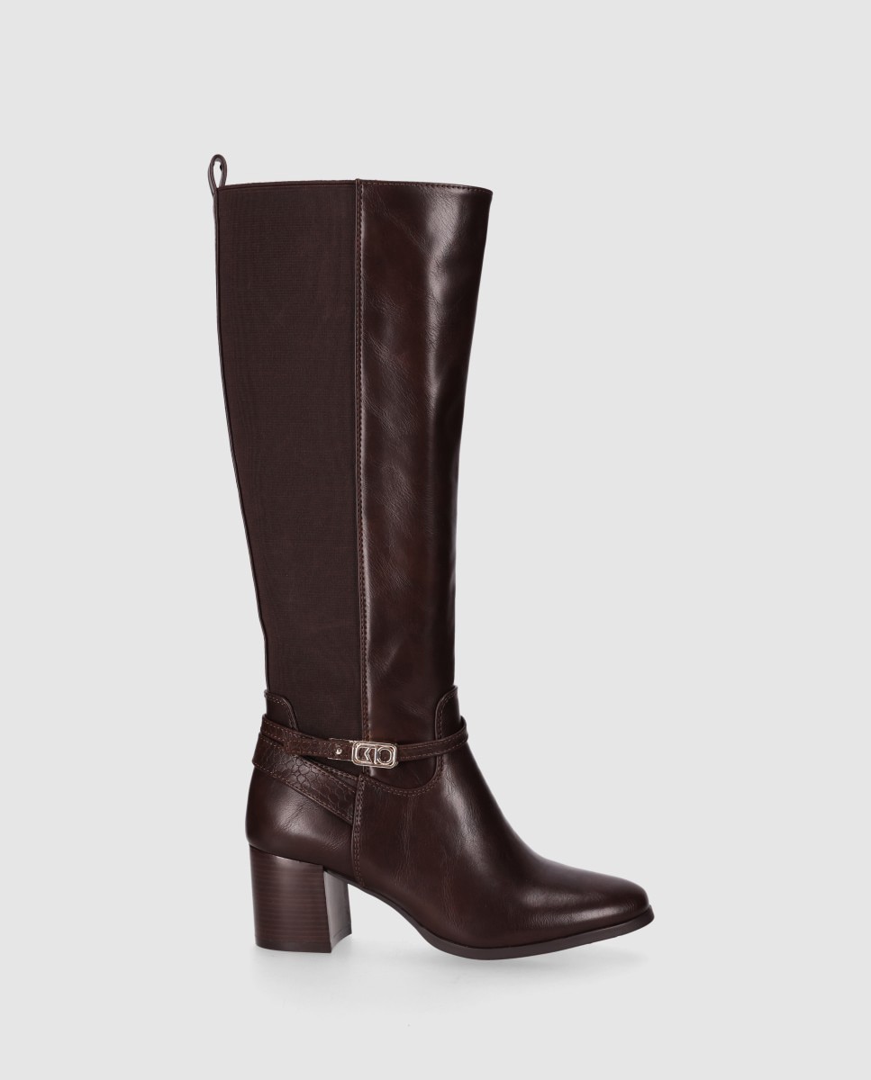 Imagem 0 de Botas Básicas de Salto Largo Que Mistura Painel Elástico com Partes Decorativas Texturizadas
