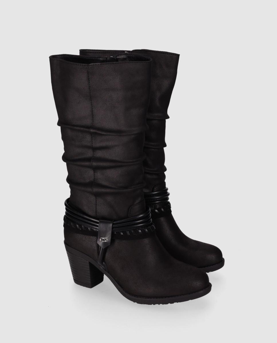 Botas Cowboy com Design Envolvente e Tacão Largo Preto-2