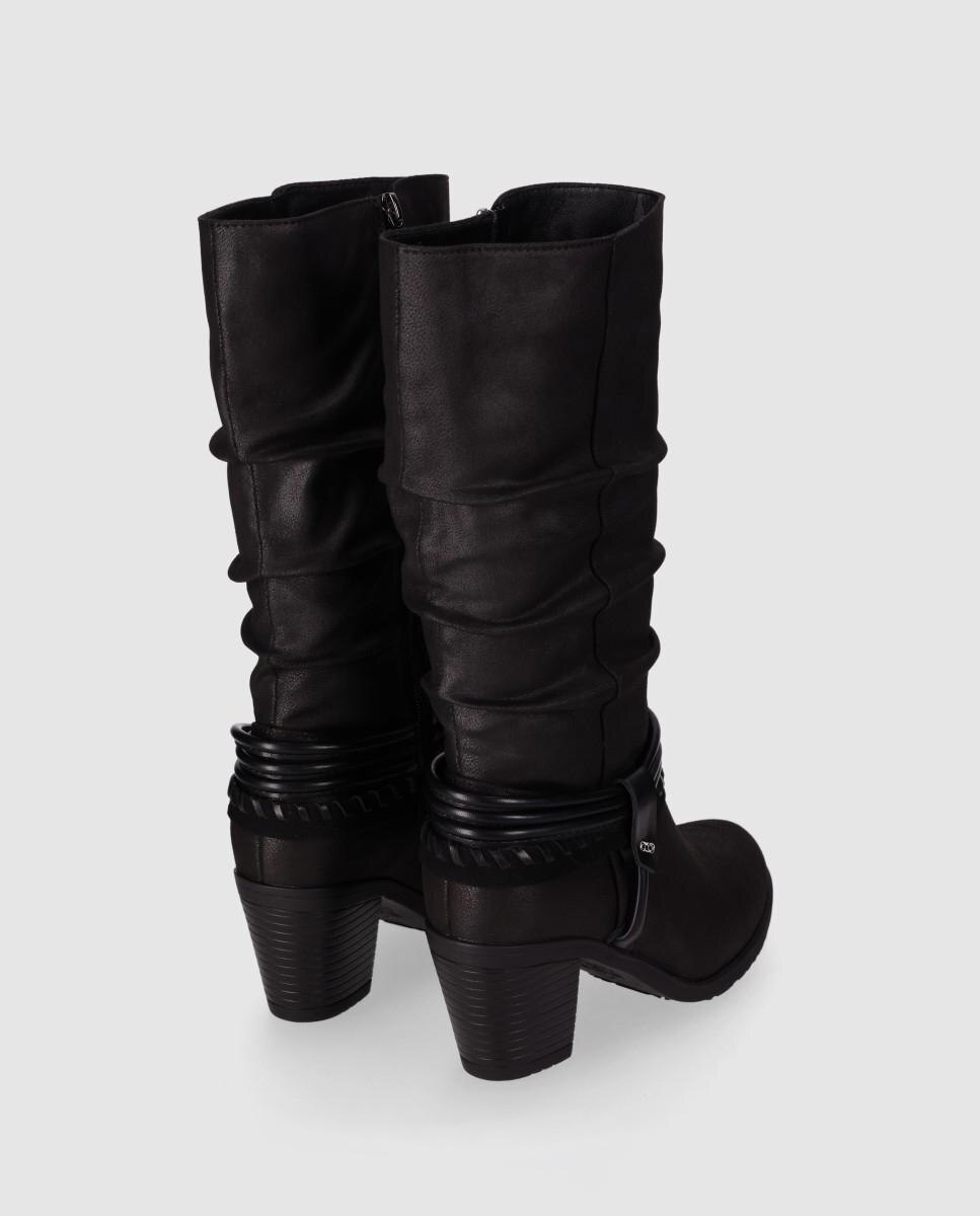 Botas Cowboy com Design Envolvente e Tacão Largo Preto-3