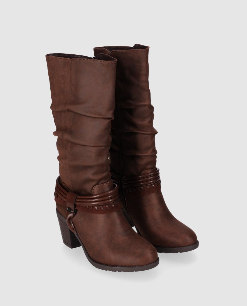 Botas Cowboy com Design Envolvente e Tacão Largo Castanho-2