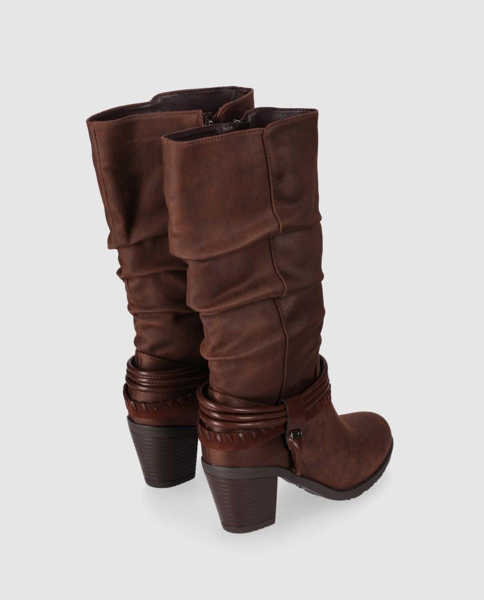 Botas Cowboy com Design Envolvente e Tacão Largo Castanho-3