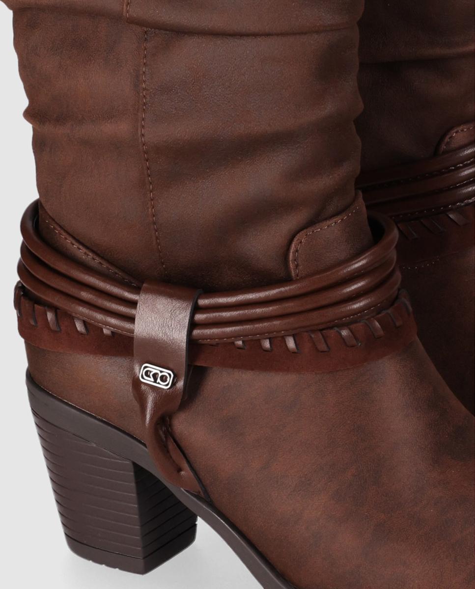 Botas Cowboy com Design Envolvente e Tacão Largo Castanho-4