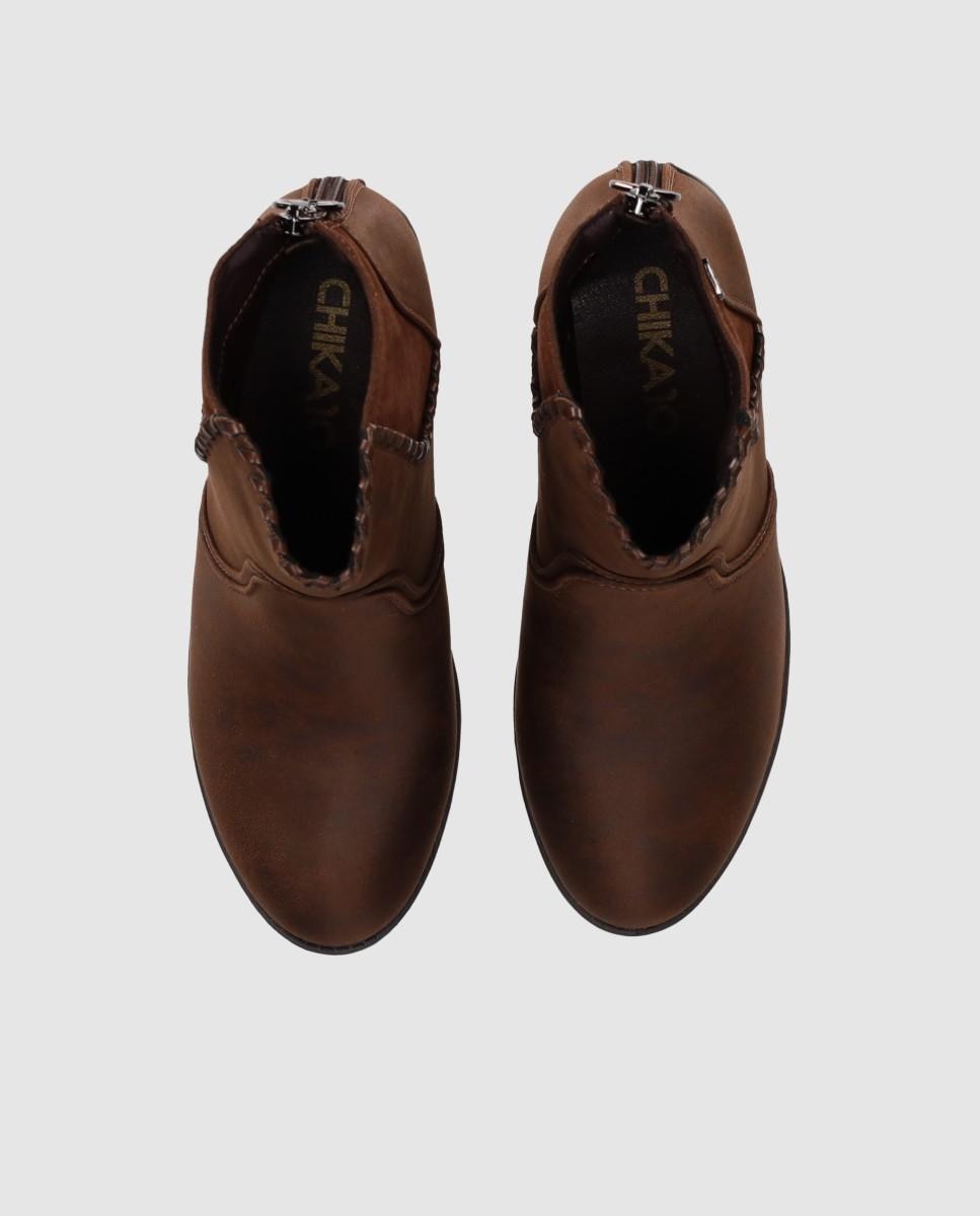 Botas Cowboy com Salto Largo e Design Envolvente Castanho-4