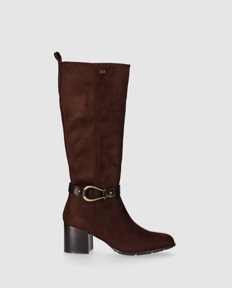 Imagem 0 de Botas Básicas com Acabamento Têxtil de Cano Alto e Detalhe Decorativo no Tornozelo