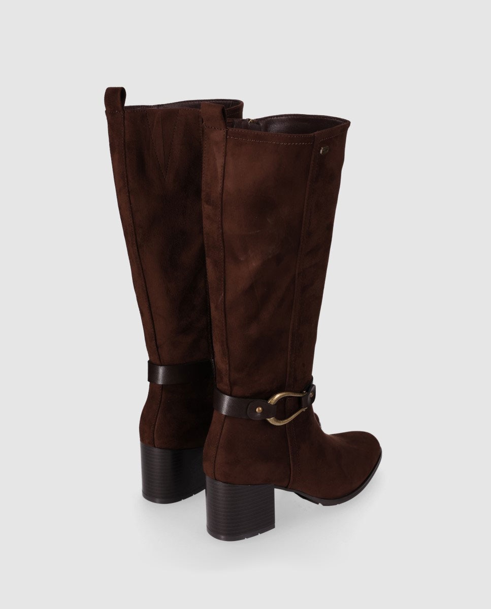 Botas Básicas com Acabamento Têxtil de Cano Alto e Detalhe Decorativo no Tornozelo Castanho-4