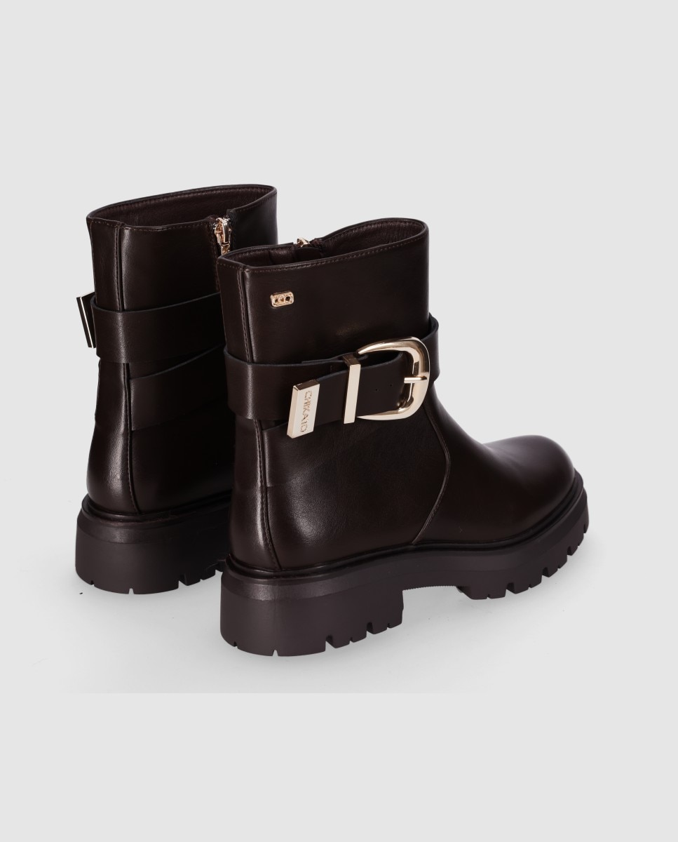 Botins Sola Track com Tira Envolvente com Fivela Metálica Decorativa Castanho-3