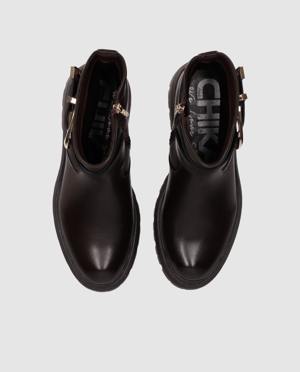 Botins Sola Track com Tira Envolvente com Fivela Metálica Decorativa Castanho-4