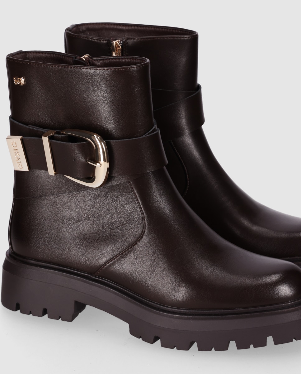 Botins Sola Track com Tira Envolvente com Fivela Metálica Decorativa Castanho-5