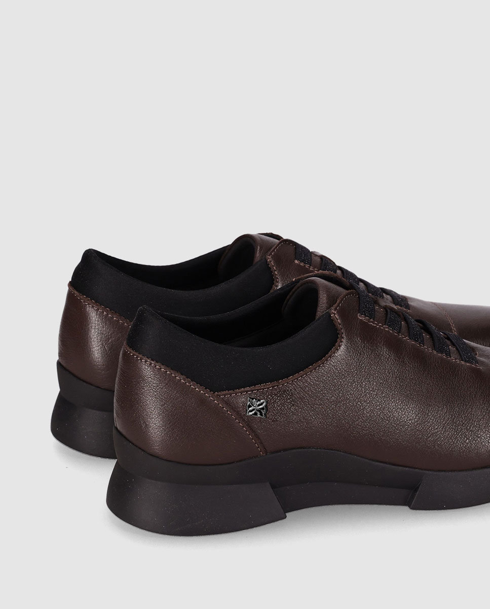 Sapatos de Cordões em Pele com Atacadores Elásticos e Sola Leve Castanho-5