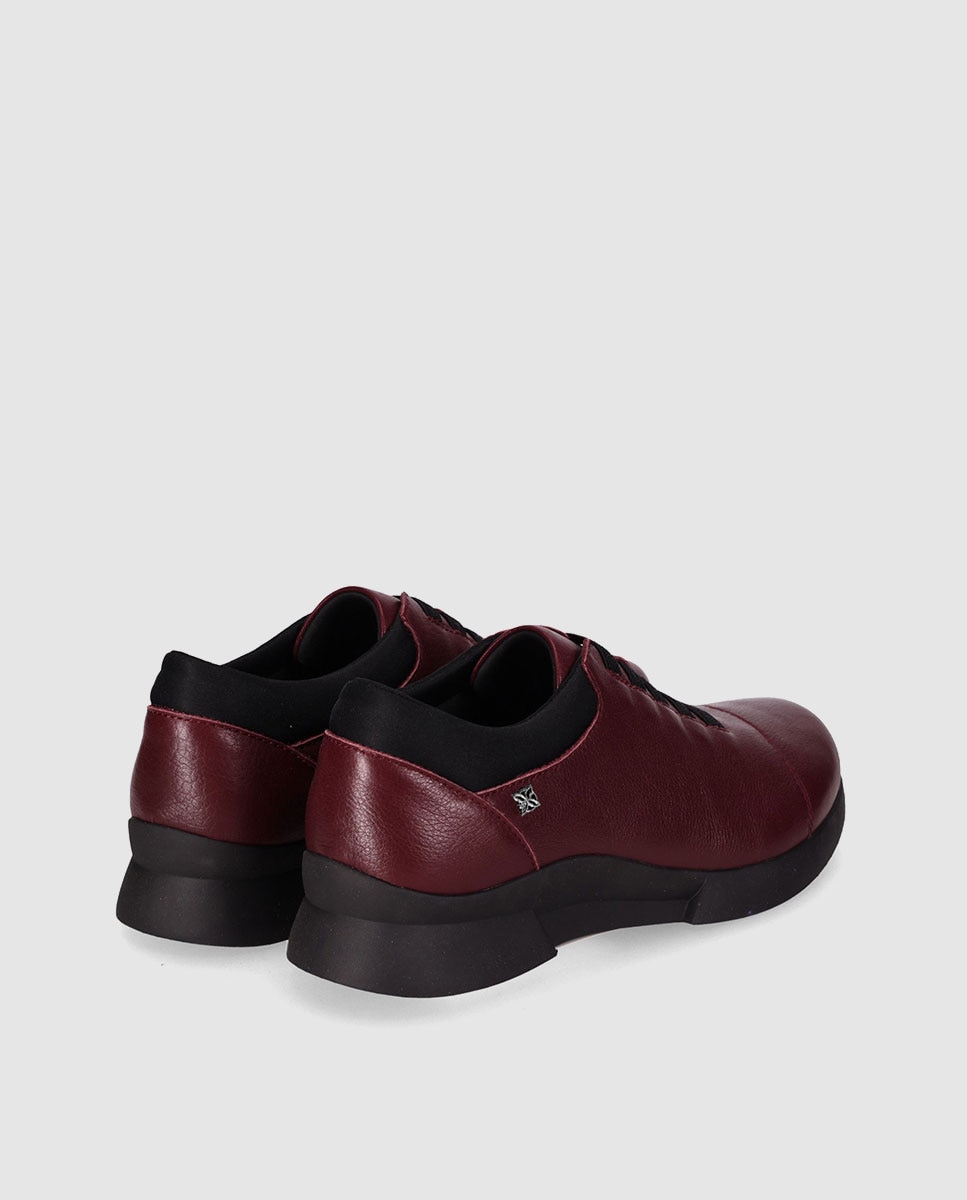 Sapatos de Cordões em Pele com Atacadores Elásticos e Sola Leve Bordeaux-3