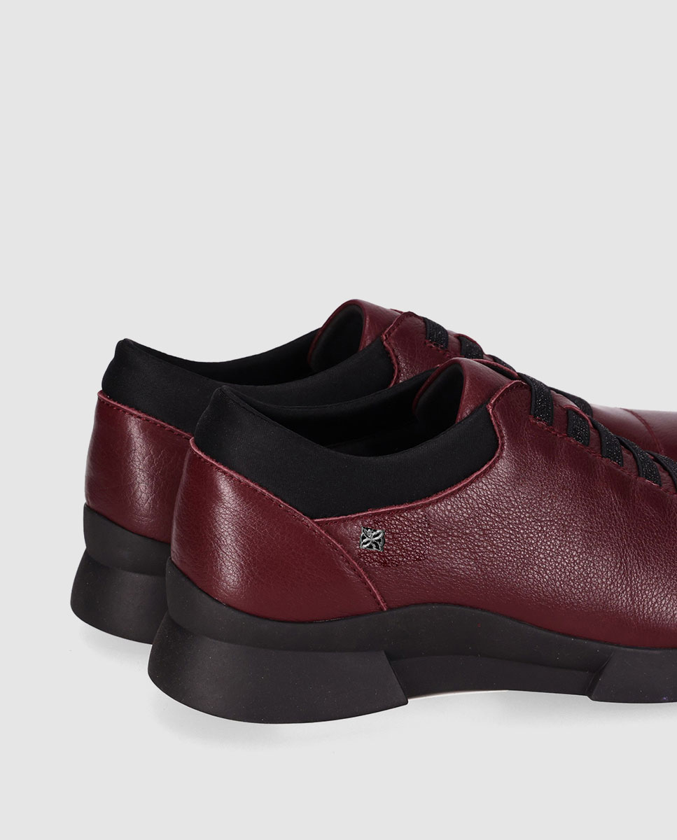 Sapatos de Cordões em Pele com Atacadores Elásticos e Sola Leve Bordeaux-5