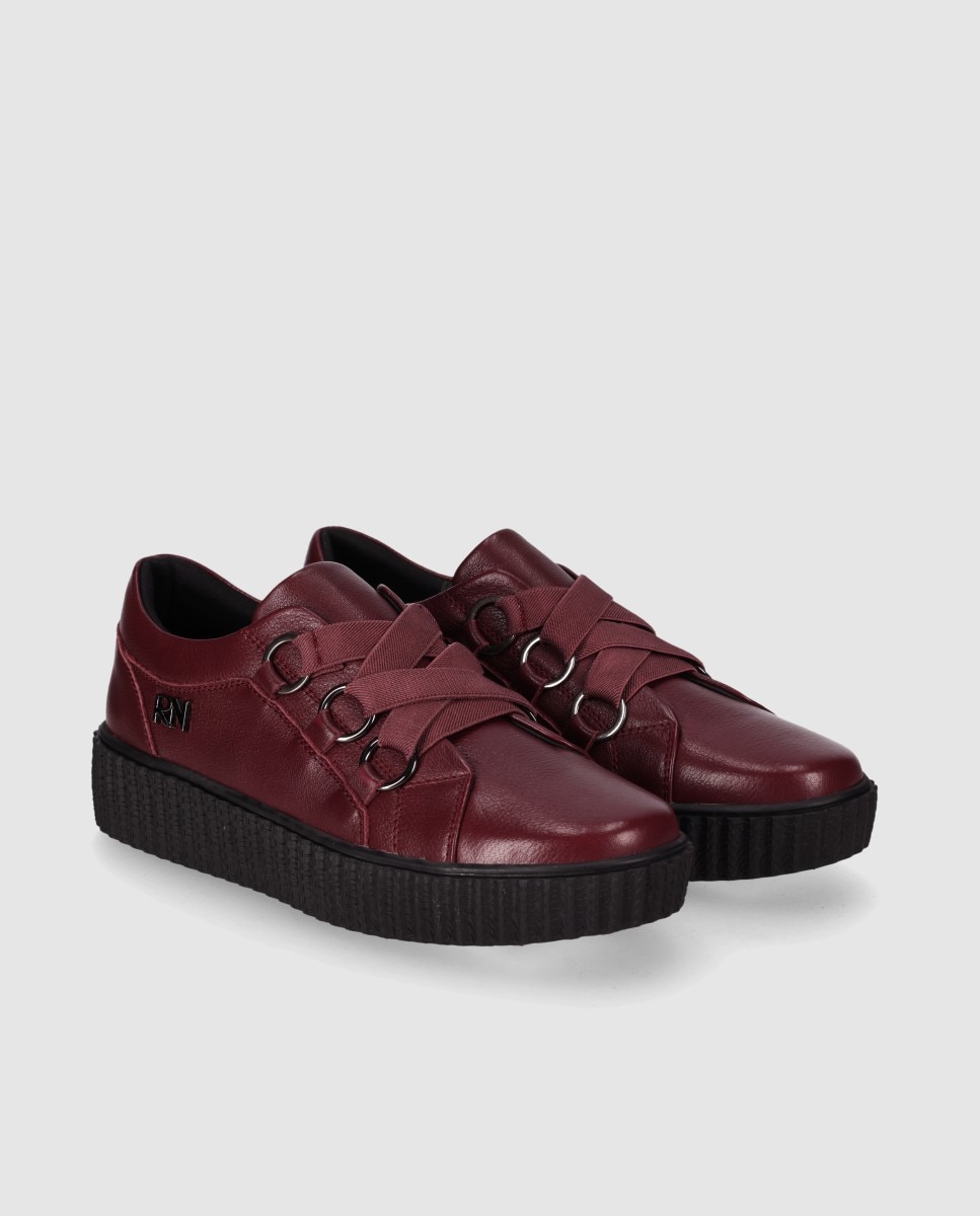 Sapatos de Cordões em Pele com Design Clean e Sola Grossa Bordeaux-2