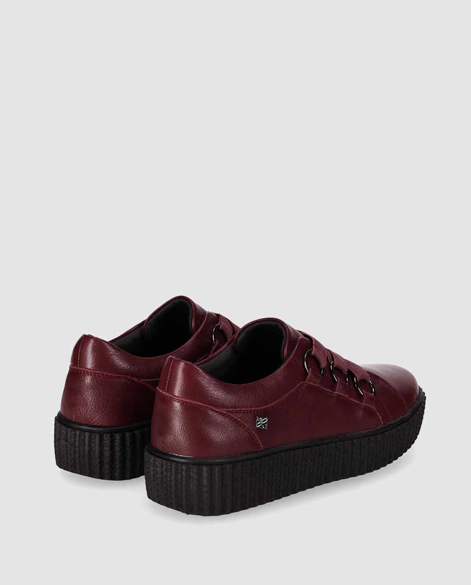 Sapatos de Cordões em Pele com Design Clean e Sola Grossa Bordeaux-3