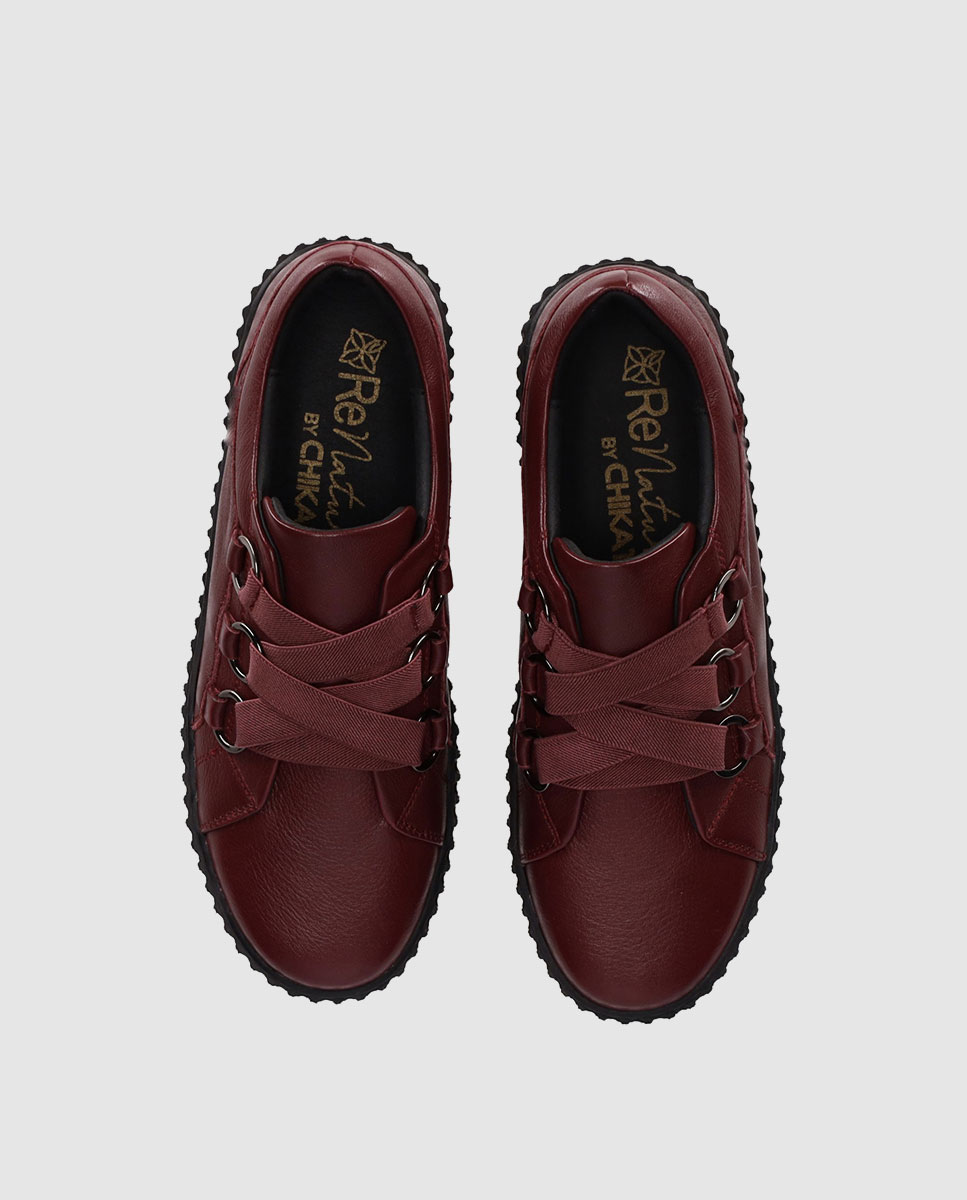 Sapatos de Cordões em Pele com Design Clean e Sola Grossa Bordeaux-4