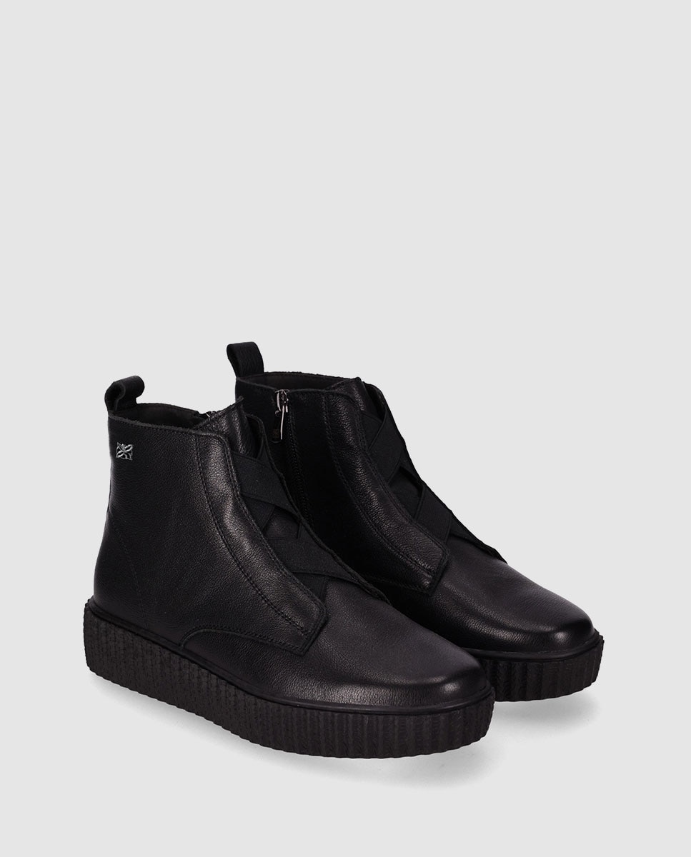 Botins Básicos em Pele com Sola Grossa e Fecho Zip Preto-2