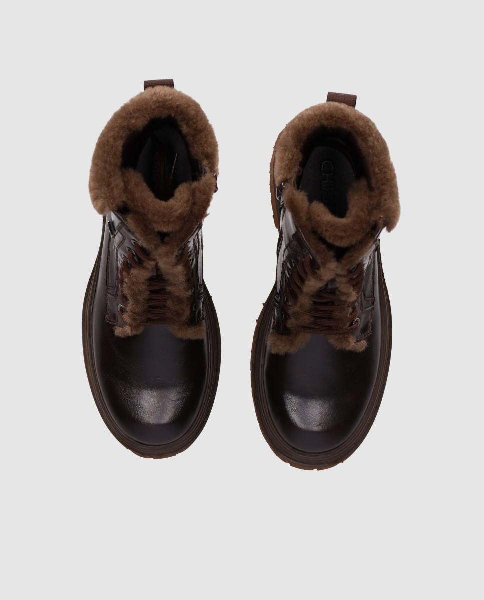 Botins com Pelo Estilo Outdoor de Cano Baixo e Efeito Pelo com Sola Track Castanho-4