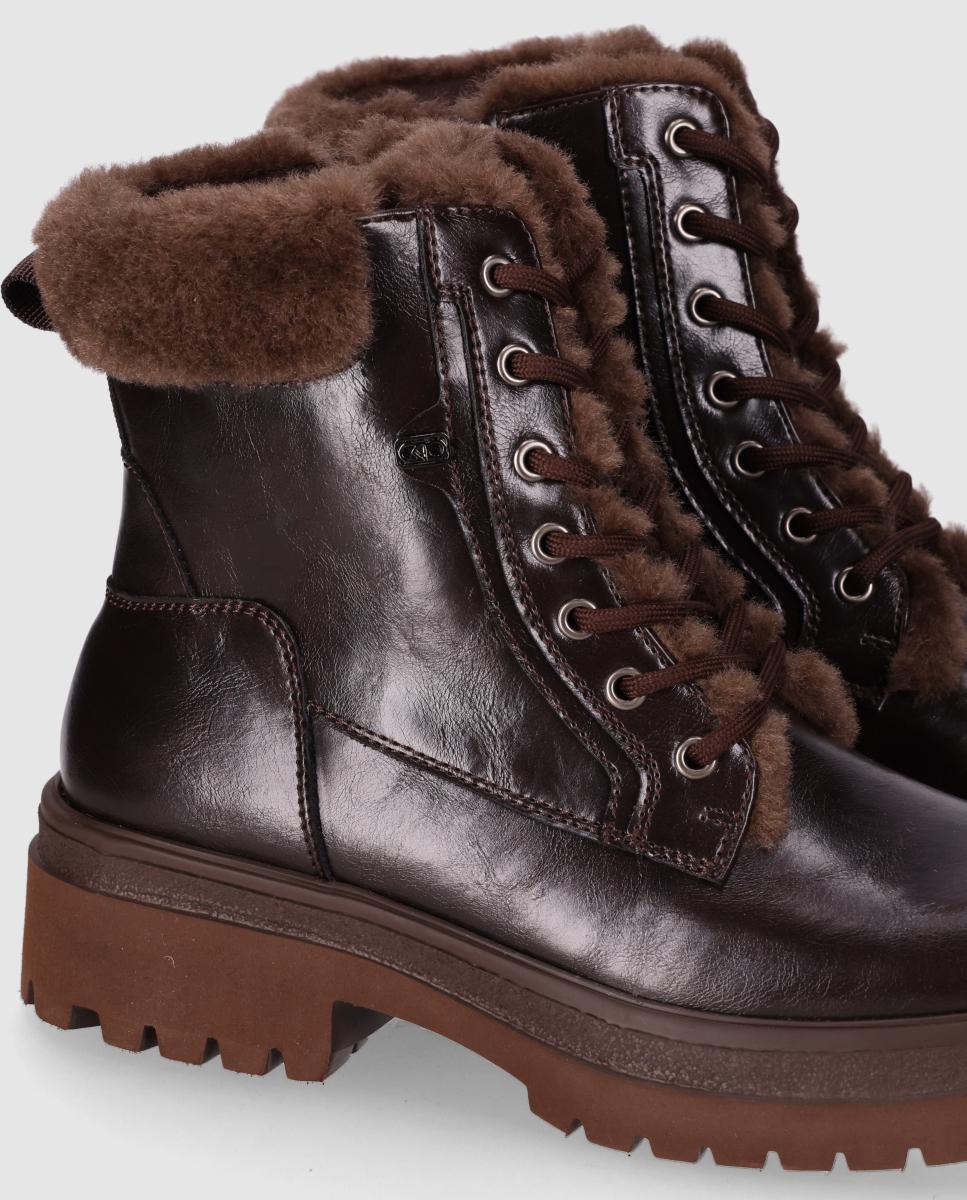 Botins com Pelo Estilo Outdoor de Cano Baixo e Efeito Pelo com Sola Track Castanho-5