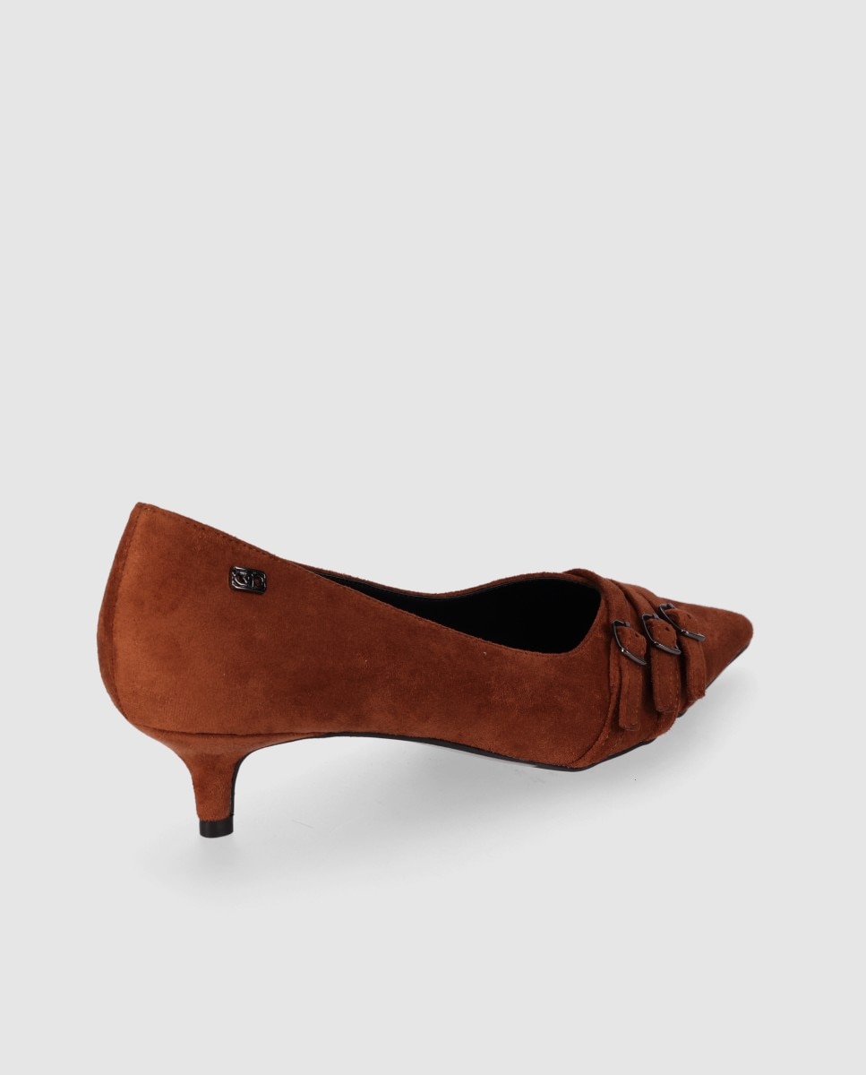 Sapatos de Salto com Tacão Fino de Acabamento Têxtil e Design Clássico Castanho-claro-4