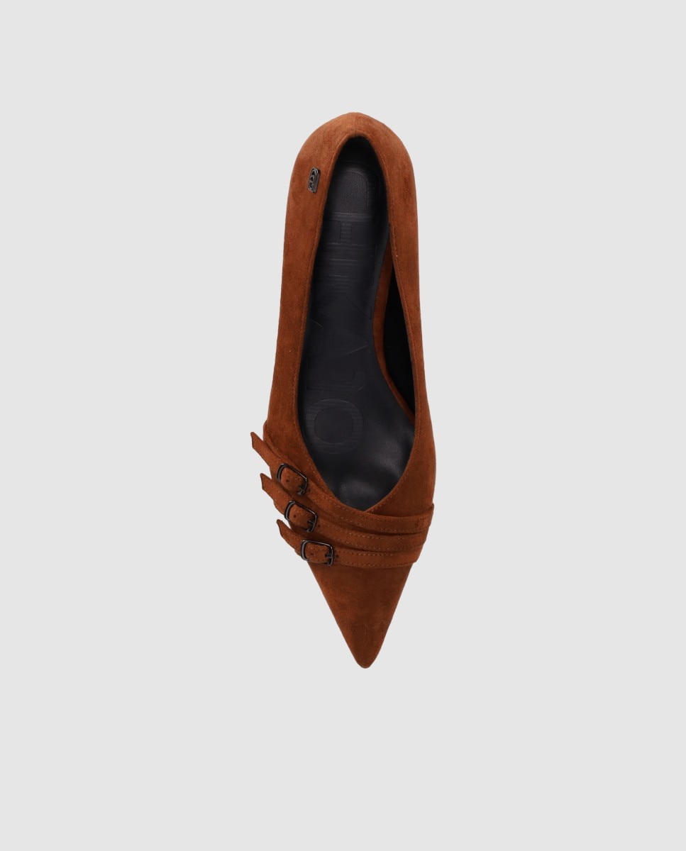 Sapatos de Salto com Tacão Fino de Acabamento Têxtil e Design Clássico Castanho-claro-5