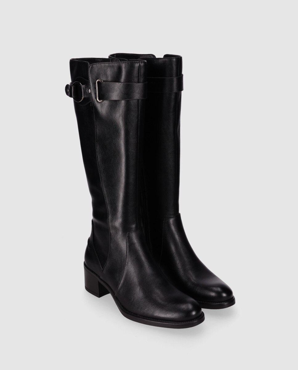 Botas Básicas de Salto Médio com Biqueira Redonda e Cano Alto Preto-2