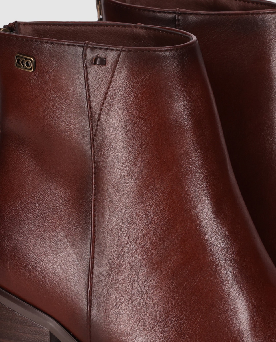 Botins Básicos com Salto Alto e Design Minimalista Elegante Castanho-5
