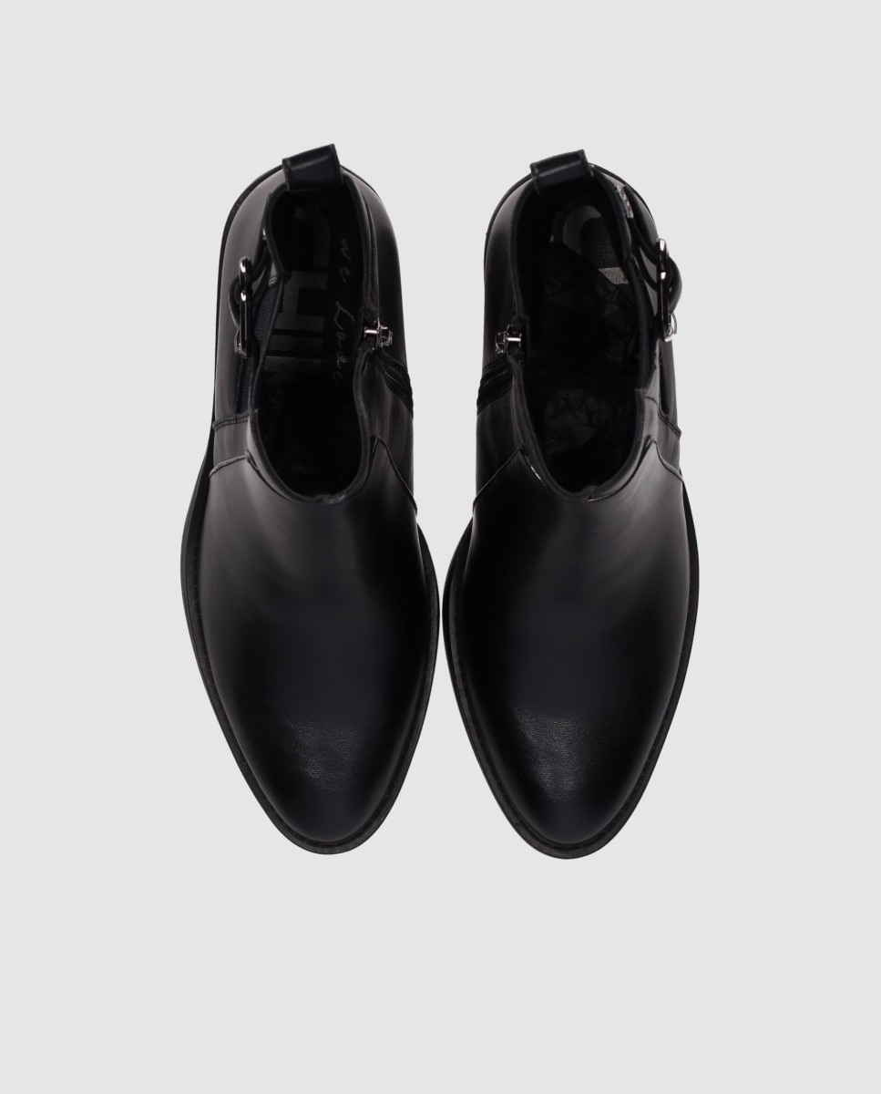 Botins Chelsea com Salto Bloco e Painel Lateral Elástico Preto-4
