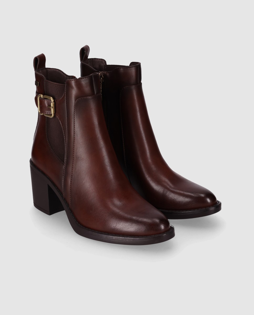 Botins Chelsea com Salto Bloco e Painel Lateral Elástico Castanho-2