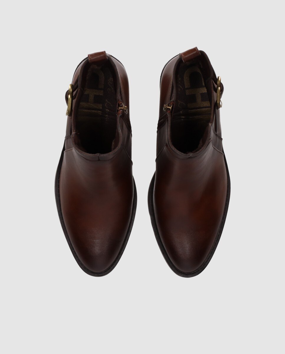 Botins Chelsea com Salto Bloco e Painel Lateral Elástico Castanho-4
