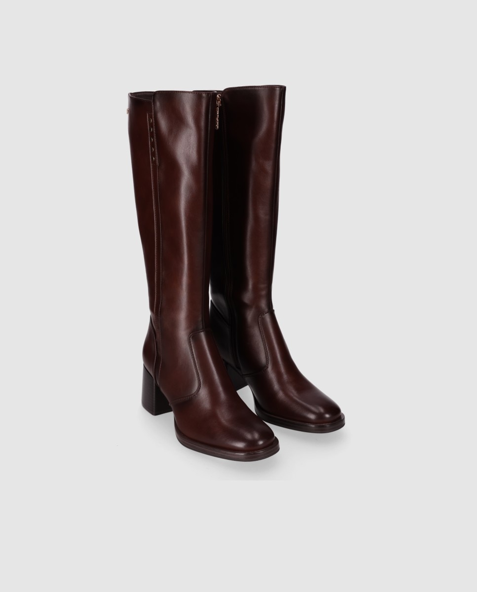 Botas Básicas com Design Elegante e Tacão Largo Castanho-2