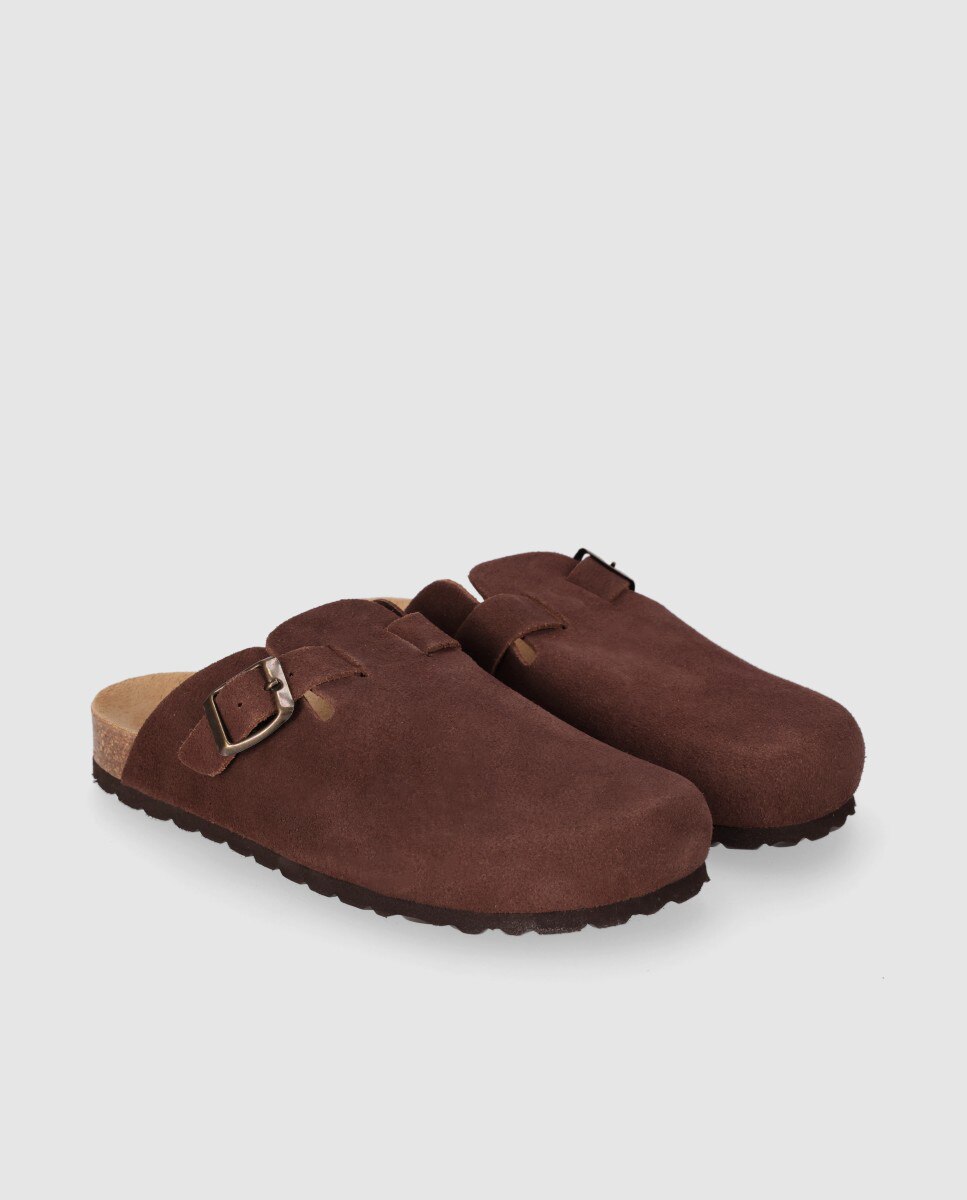Socas em Pele com Design Fechado e Fivela Decorativa Castanho-2