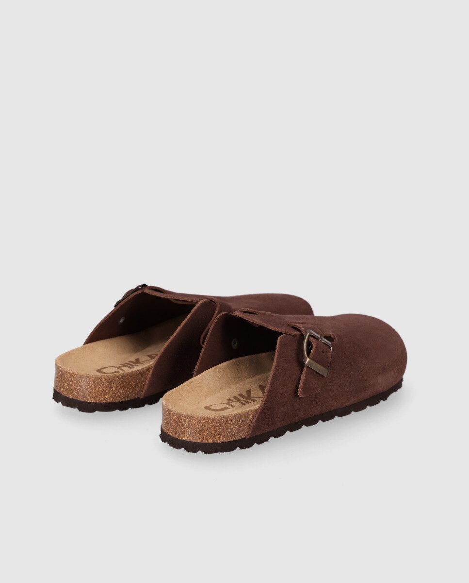 Socas em Pele com Design Fechado e Fivela Decorativa Castanho-3