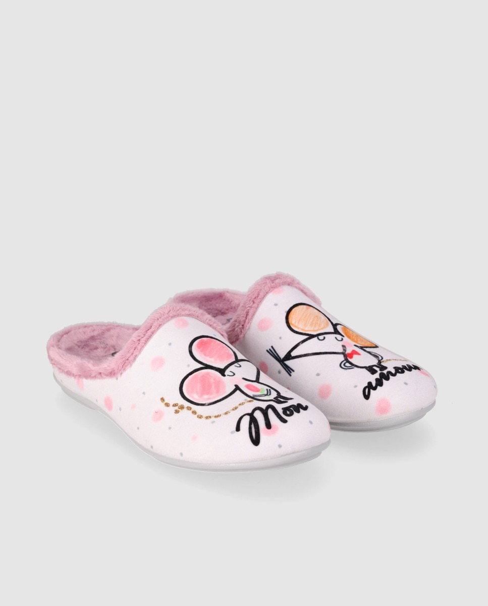 Pantufas com Exterior Suave e Sola Leve Rosa-2