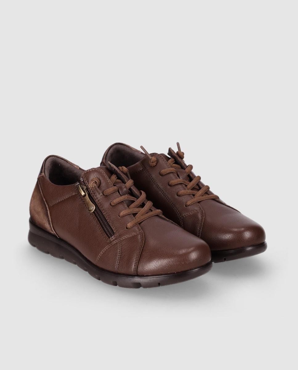 Sapatos de Atacadores Estilo Casual de Pele com Atacadores e Sola Flexível Castanho-2