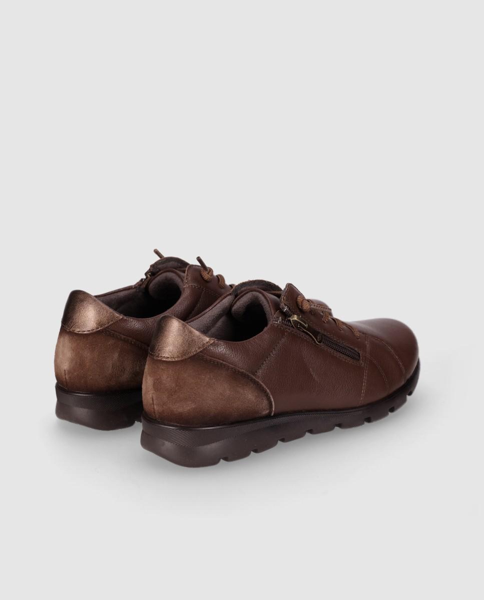 Sapatos de Atacadores Estilo Casual de Pele com Atacadores e Sola Flexível Castanho-3