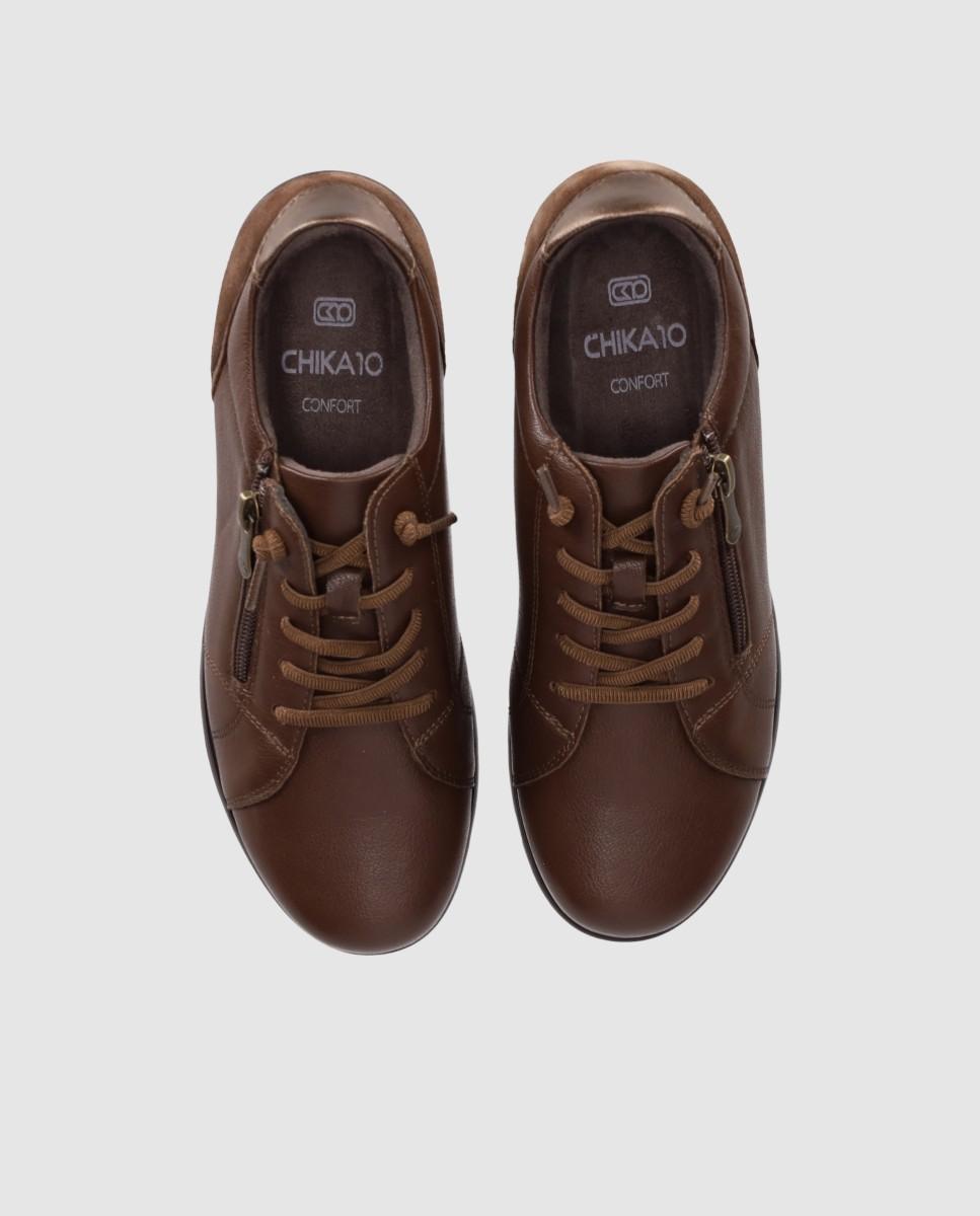 Sapatos de Atacadores Estilo Casual de Pele com Atacadores e Sola Flexível Castanho-4