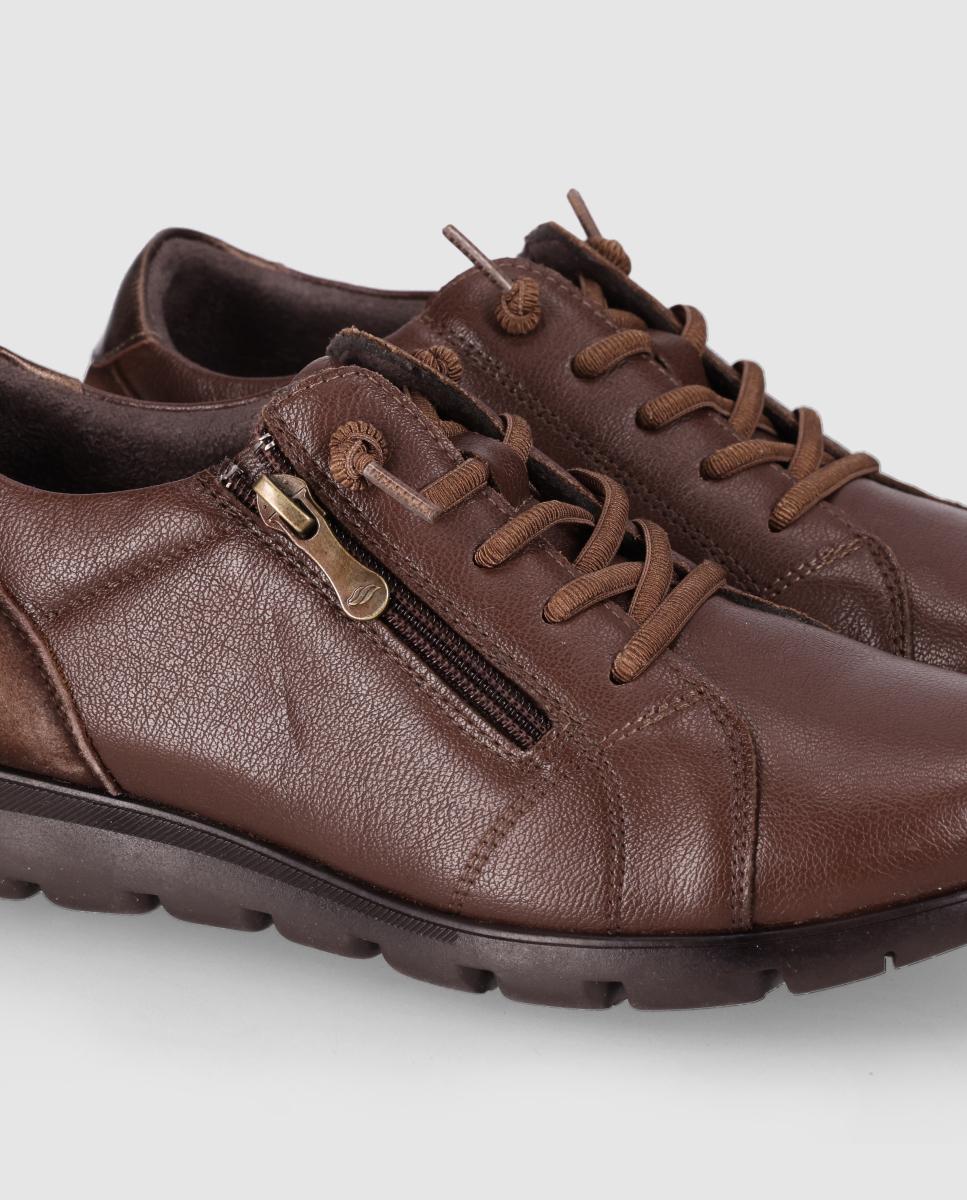 Sapatos de Atacadores Estilo Casual de Pele com Atacadores e Sola Flexível Castanho-5