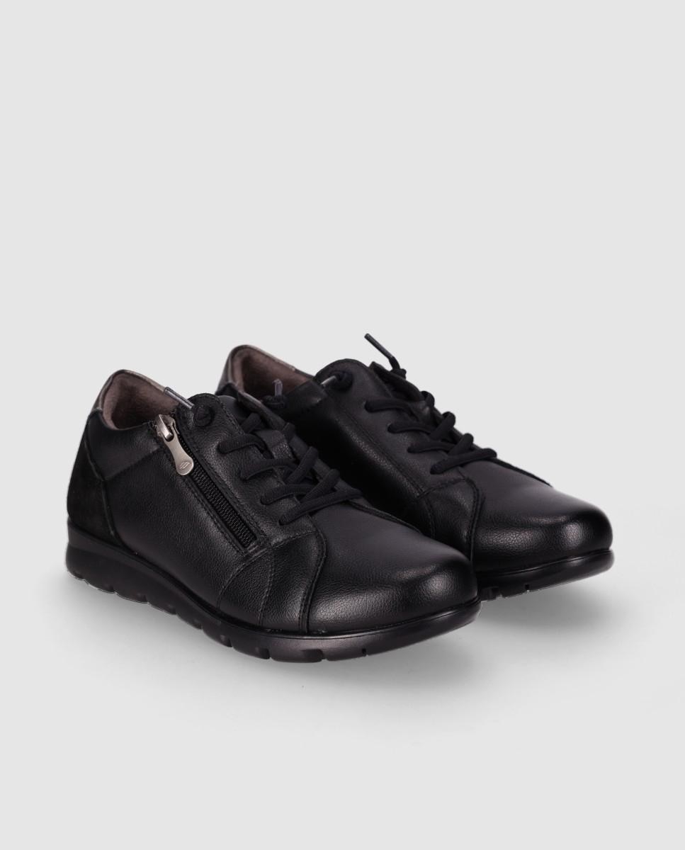 Sapatos de Atacadores Estilo Casual de Pele com Atacadores e Sola Flexível Preto-2